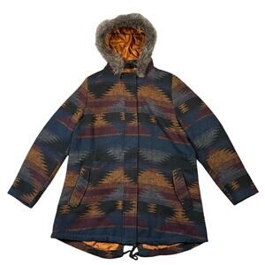 Mossimo Supply Co. Aztec Southwestern Style Hooded Jacket Faux Fur Hood XXL